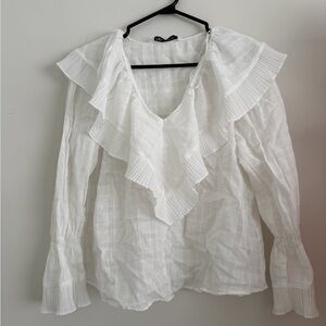Zara White Ruffled Blouse 100% Cotton